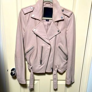 Amaryllis Pink Leather Moto Jacket Asymmetrical Zipper
